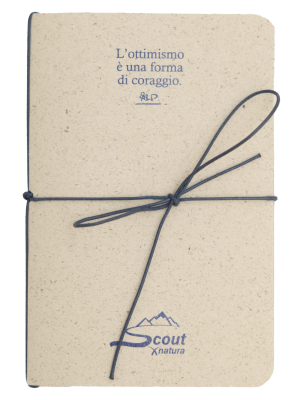 Taccuino scout con laccetto blu "L'ottimismo è una forma di coraggio"